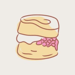 スコーンにクリームとジャムがサンドされたイラスト